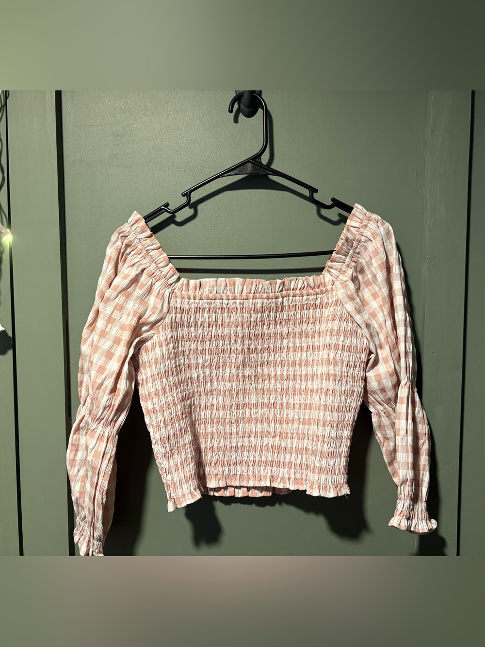 miami Pink Gingham Smocked Off-Shoulder Crop Top